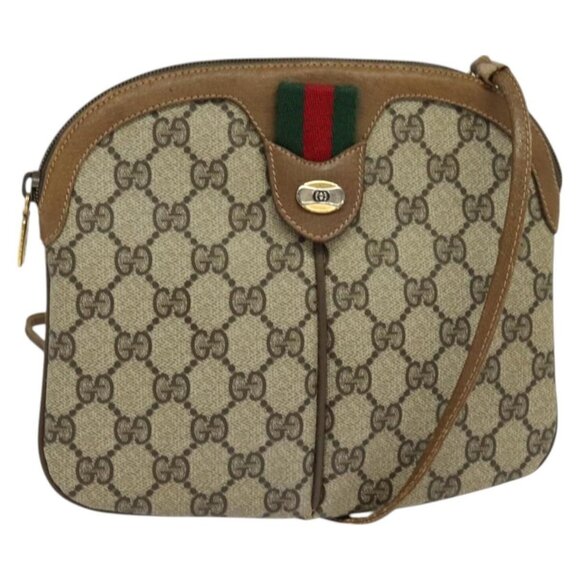 GUCCI GG Supreme Web Sherry Line Shoulder Bag PVC Beige 98 02 047 Auth 128437 - Picture 1 of 16